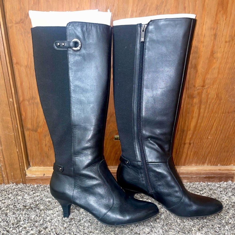 Anne Klein Black Knee-High Heeled Boots Sz 7.5